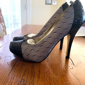 Lulu Townsend Sequence and Lace Heels
